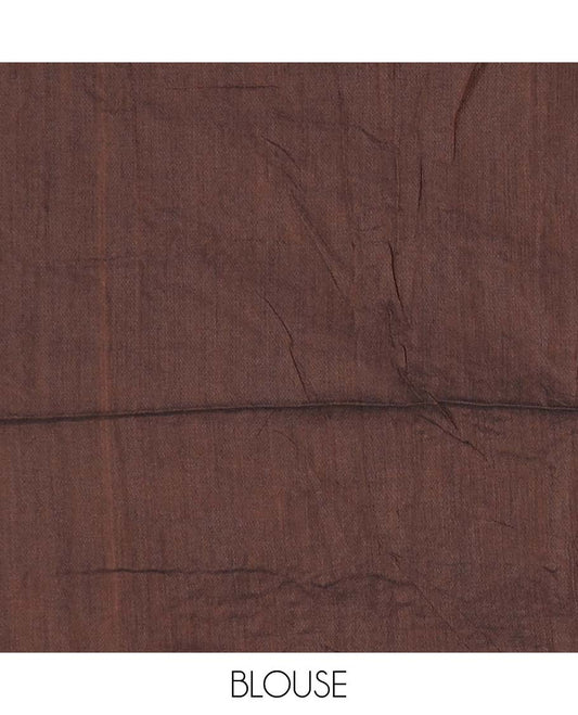 Brown Khadi Cotton Saree Ornamented with Triangle Motifs Embroidery, Pallu Spotlighted with Triangle Motifs Embroidery, and Paired with a Matching Blouse