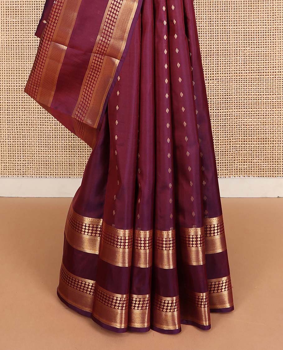 Wine zari buttas Vasundhara silk mix saree, traditional zari rettai pettu border & jaal pallu
