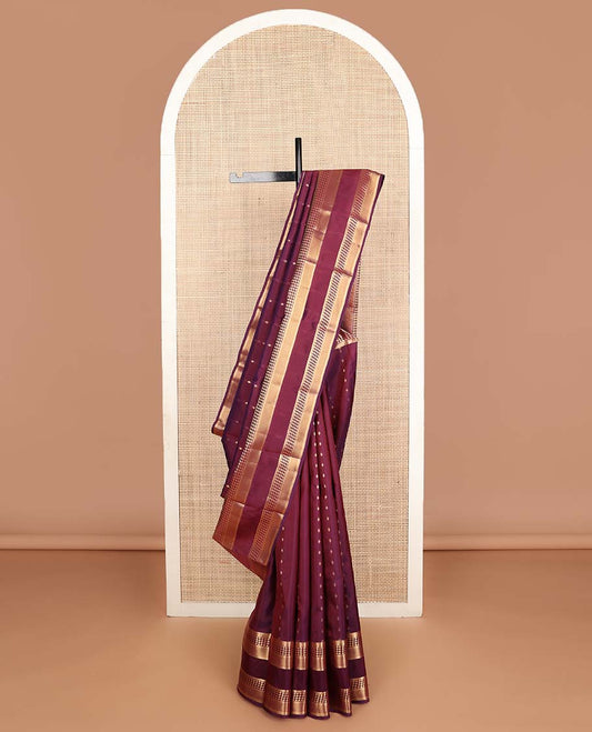 Wine zari buttas Vasundhara silk mix saree, traditional zari rettai pettu border & jaal pallu