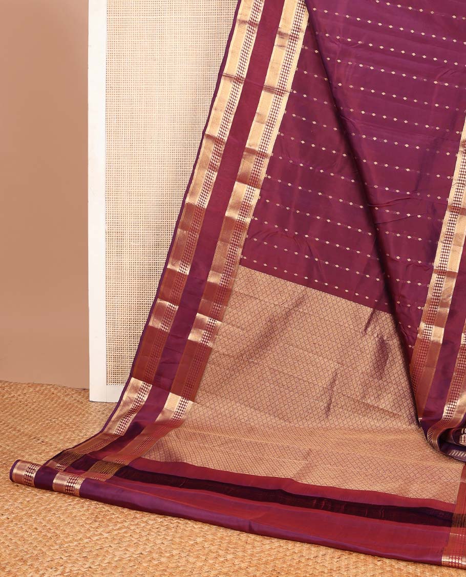Wine zari buttas Vasundhara silk mix saree, traditional zari rettai pettu border & jaal pallu