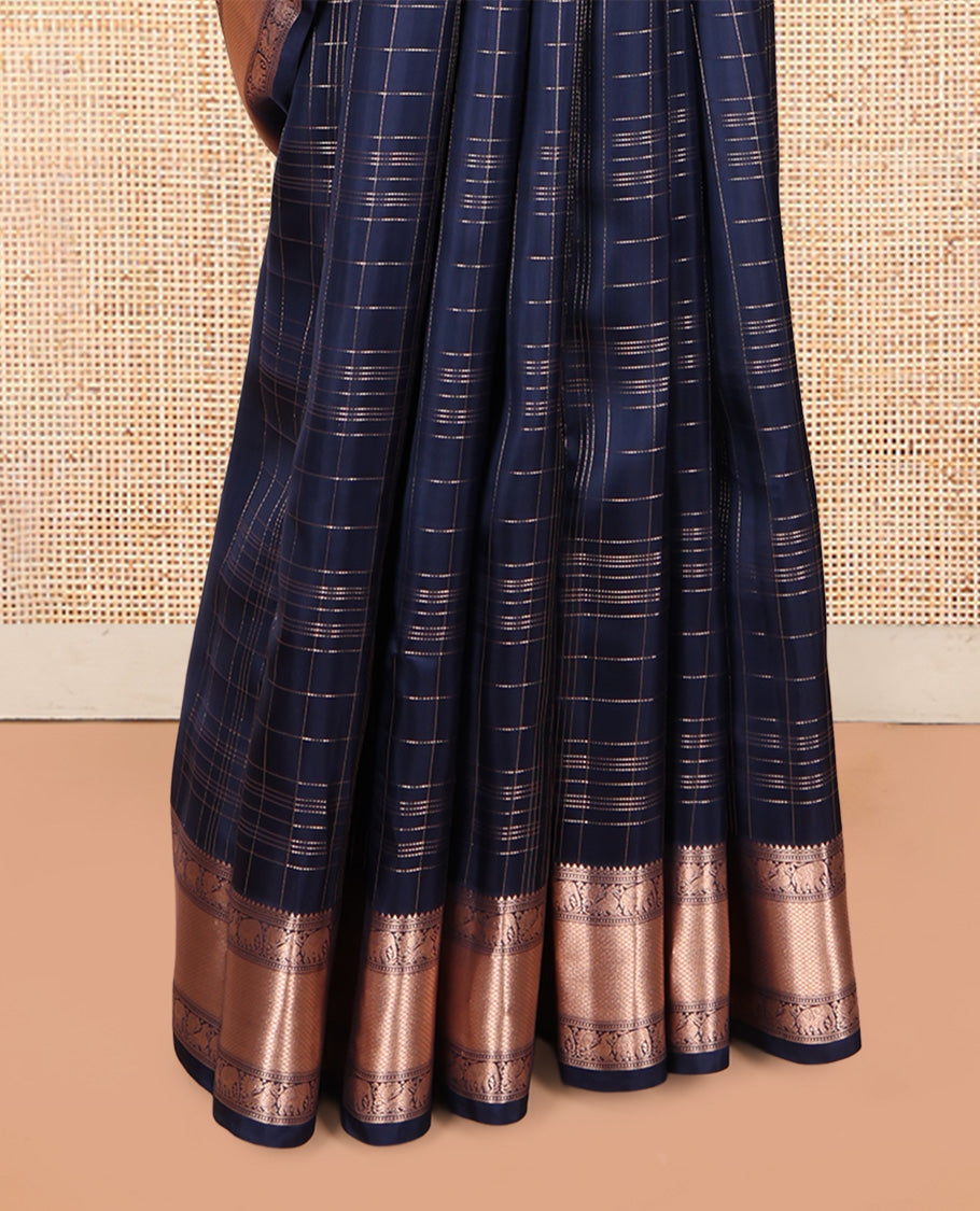 Blue Zari Checked Vasundhara Lite Silk Mix Saree, a Zari Mayil-Yaanai Border, Matching Blouse