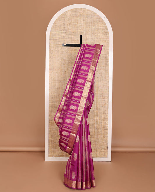 Purple manga buttas Vasundhara elite silksaree, zari border of salngai,yaanai & mayil & intricate pallu