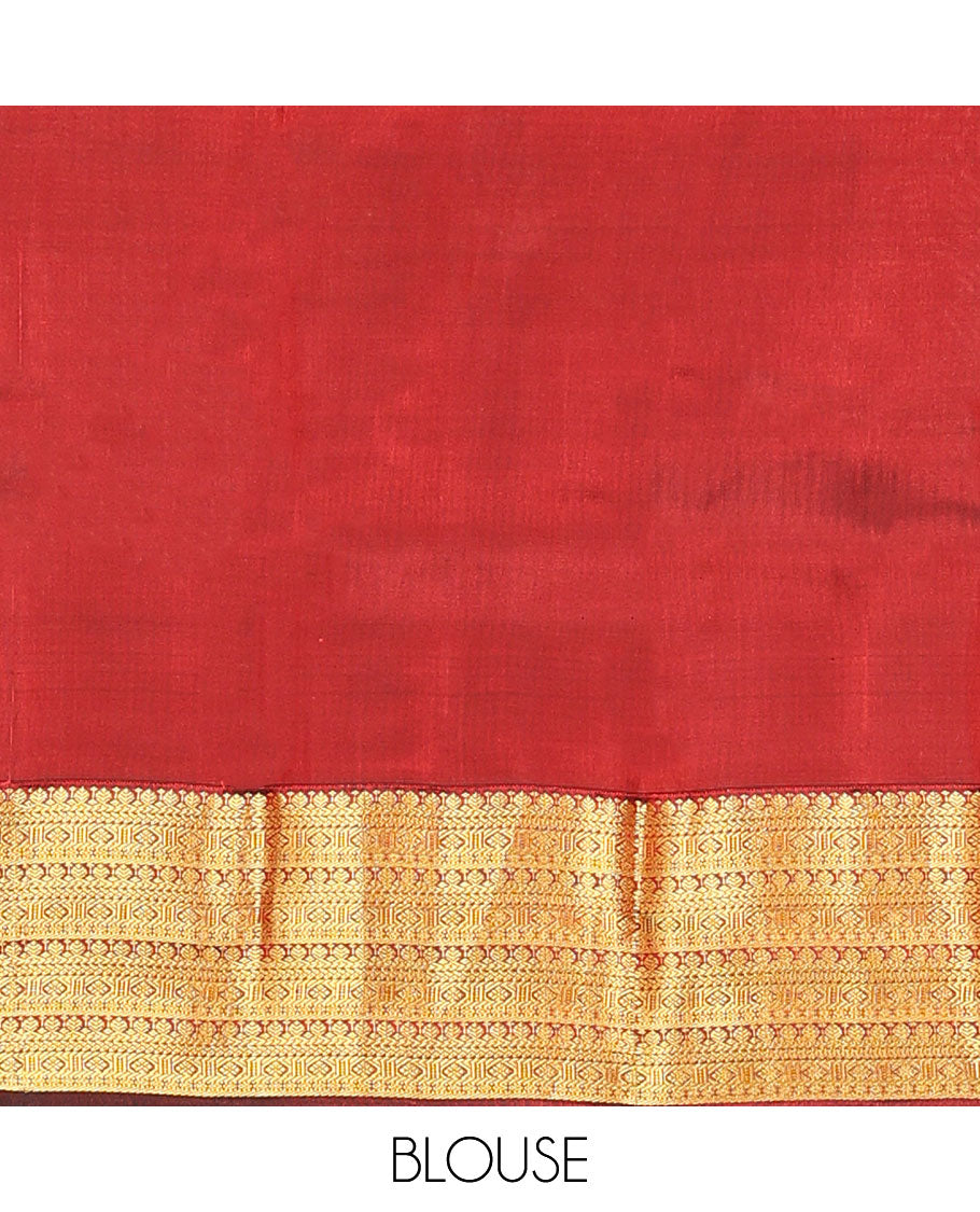 Green Vasundhara Lite Silk Mix Saree, Embellished with Zari Buttas on Its Body, Complemented by a Contrast Border of Traditional Designs, Grand Jaal Pallu, and Paired with a Contrast Blouse
