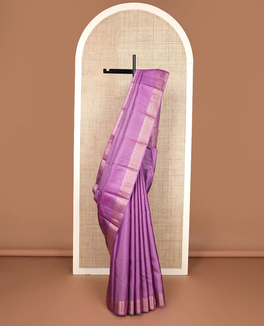 Pinkish purple zari design silk saree, ara maadam pallu & zari border of thazampoo rekku,muthu,neli,rudraksham,ara maadam & kamalam