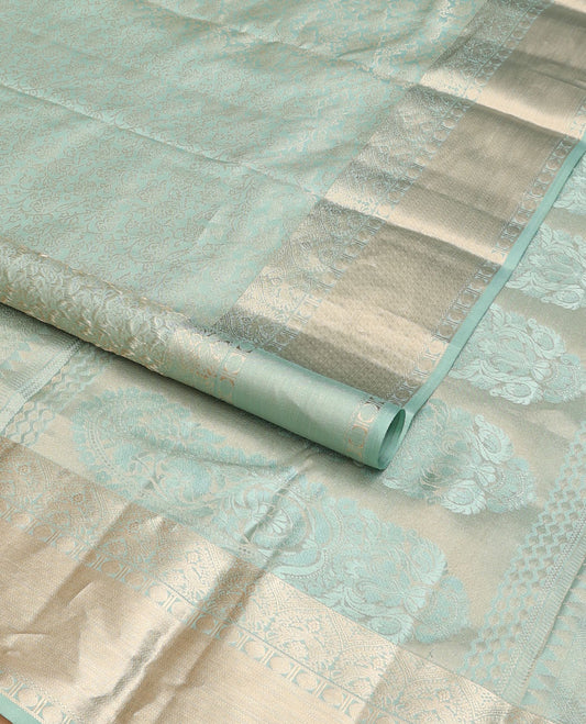 Blue jacquard wedding silk saree, intricate pallu & zari border of mayil, vanki & rudraksham designs