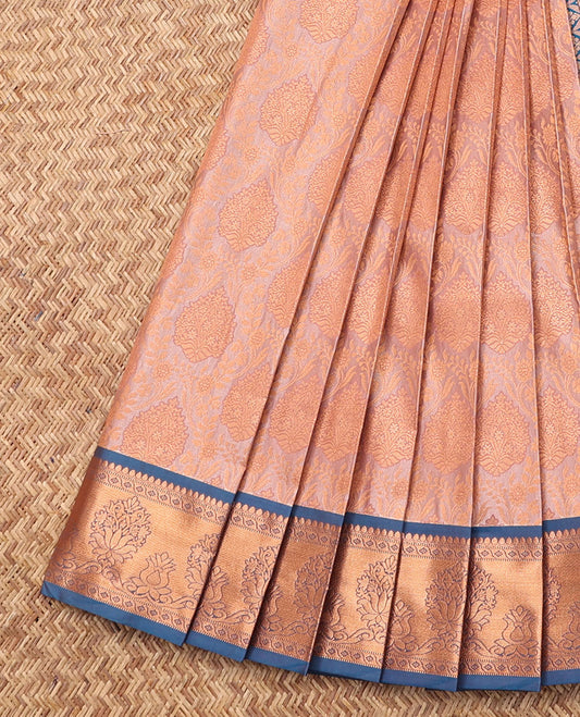 Peach Budget Silk Saree Featuring Jacquard, Complemented by Contrast Traditional Zari Border, Grand Jaal Pallu, and a Contrast Blouse
