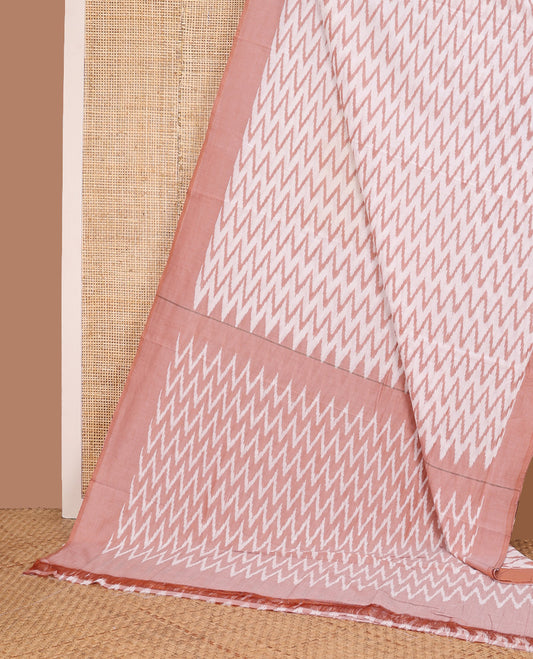 Cream chevron buttas ikkat cotton saree, contrast plain border, and pallu of chevron design