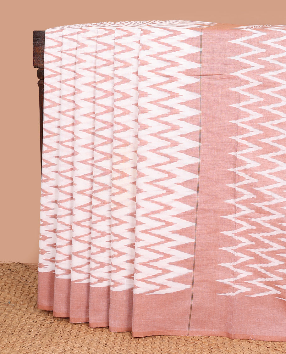 Cream chevron buttas ikkat cotton saree, contrast plain border, and pallu of chevron design
