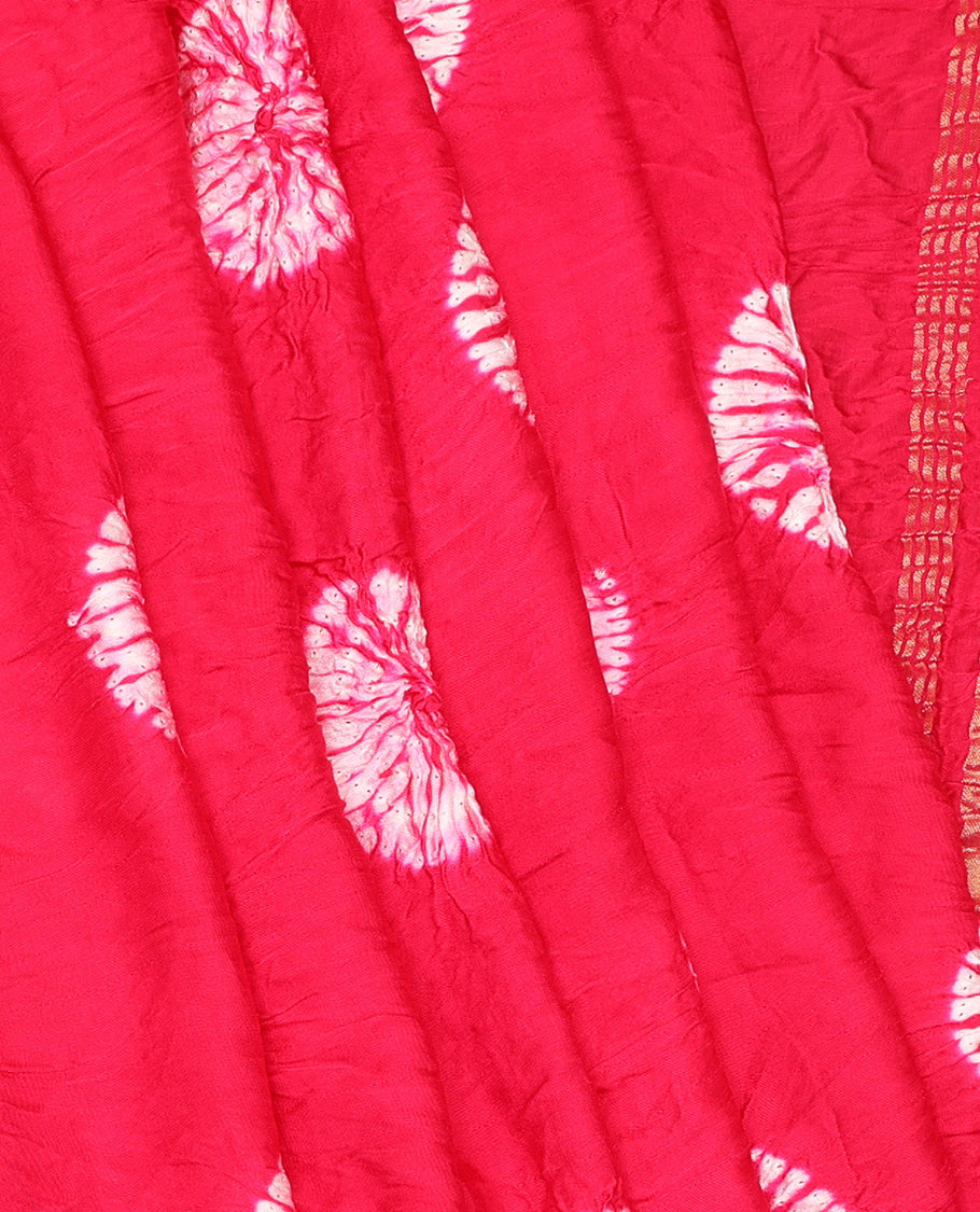Borderless Pink Bandhani Dola Silk Saree