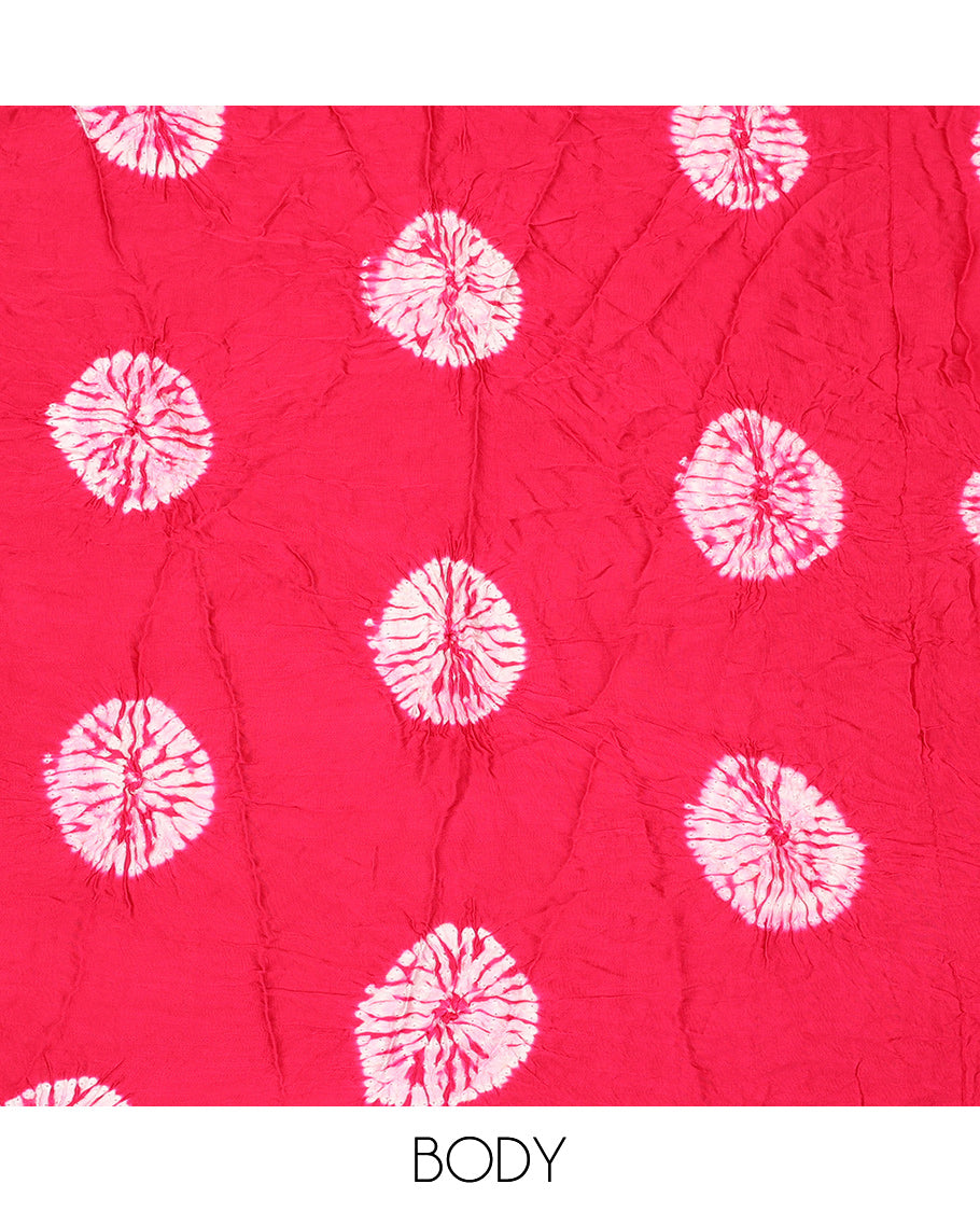 Borderless Pink Bandhani Dola Silk Saree