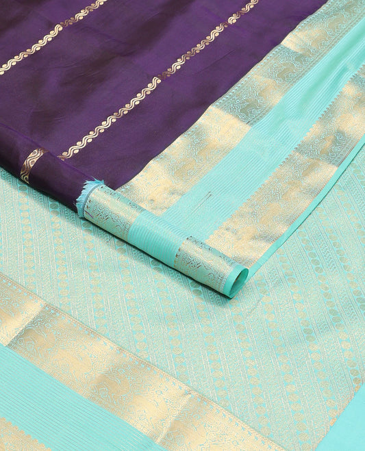 Violet striped vasundhara elite silk saree with self Contrast intricate zari design border & striped, floral design pallu