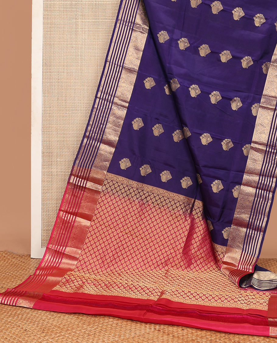 Navy blue zari buttas Vasundhara silk mix saree, traditional  zari border & contrast jaal pallu
