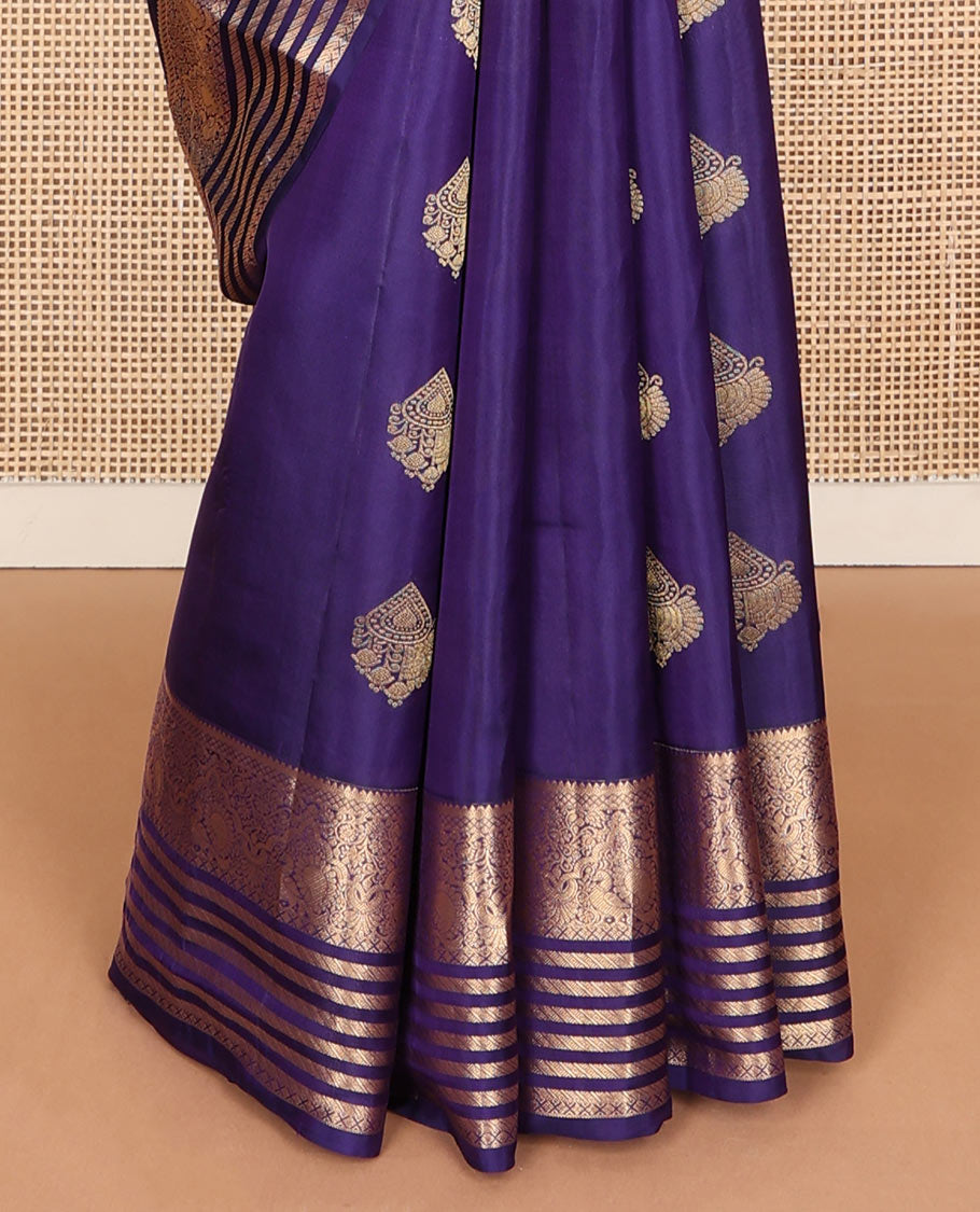 Navy blue zari buttas Vasundhara silk mix saree, traditional  zari border & contrast jaal pallu