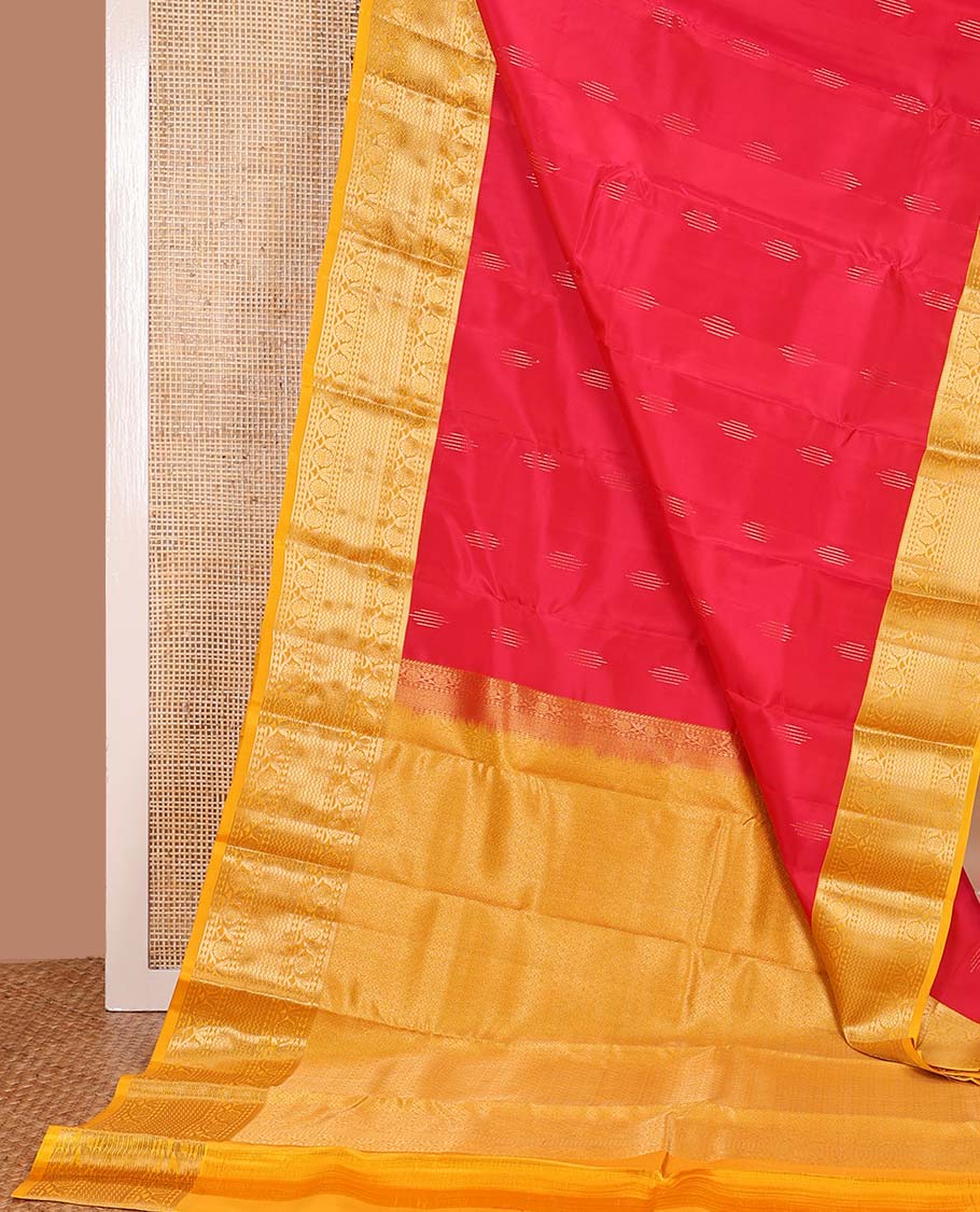 Pink zari buttas Vasundhara silk mix saree, contrast border of banaras, vanki and kodi visiry, and intricate pallu
