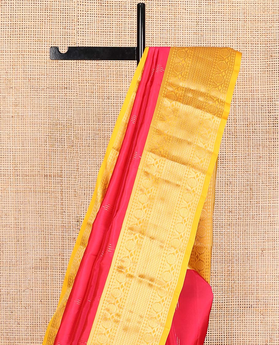 Pink zari buttas Vasundhara silk mix saree, contrast border of banaras, vanki and kodi visiry, and intricate pallu