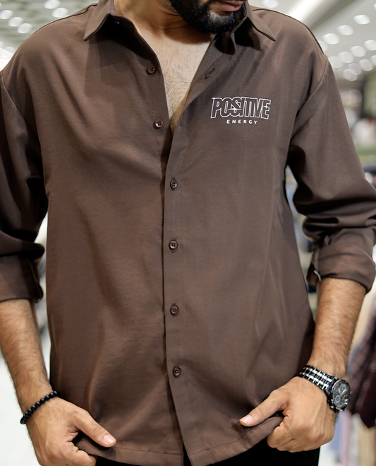 Brown Poly-Blended Back Flap Casual Shirt