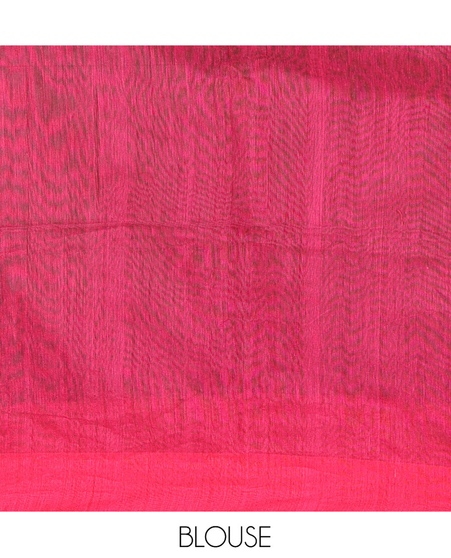 Olive Green-Pink Khadi Cotton Saree, Subtly Woven with Buttas, Contrast Sequins Striped Blouse, Contrast Blouse
