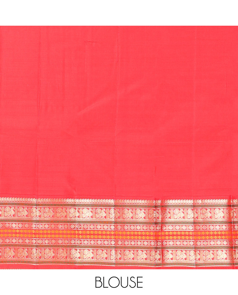 Blue Kanchipuram Silk Saree, Finely Crafted with Kasa-Kasa Checks, Contrast Border of Manga Mokku, Mayil, Poun and Kamalam, Pallu of Traditional Designs, and Contrast Blouse