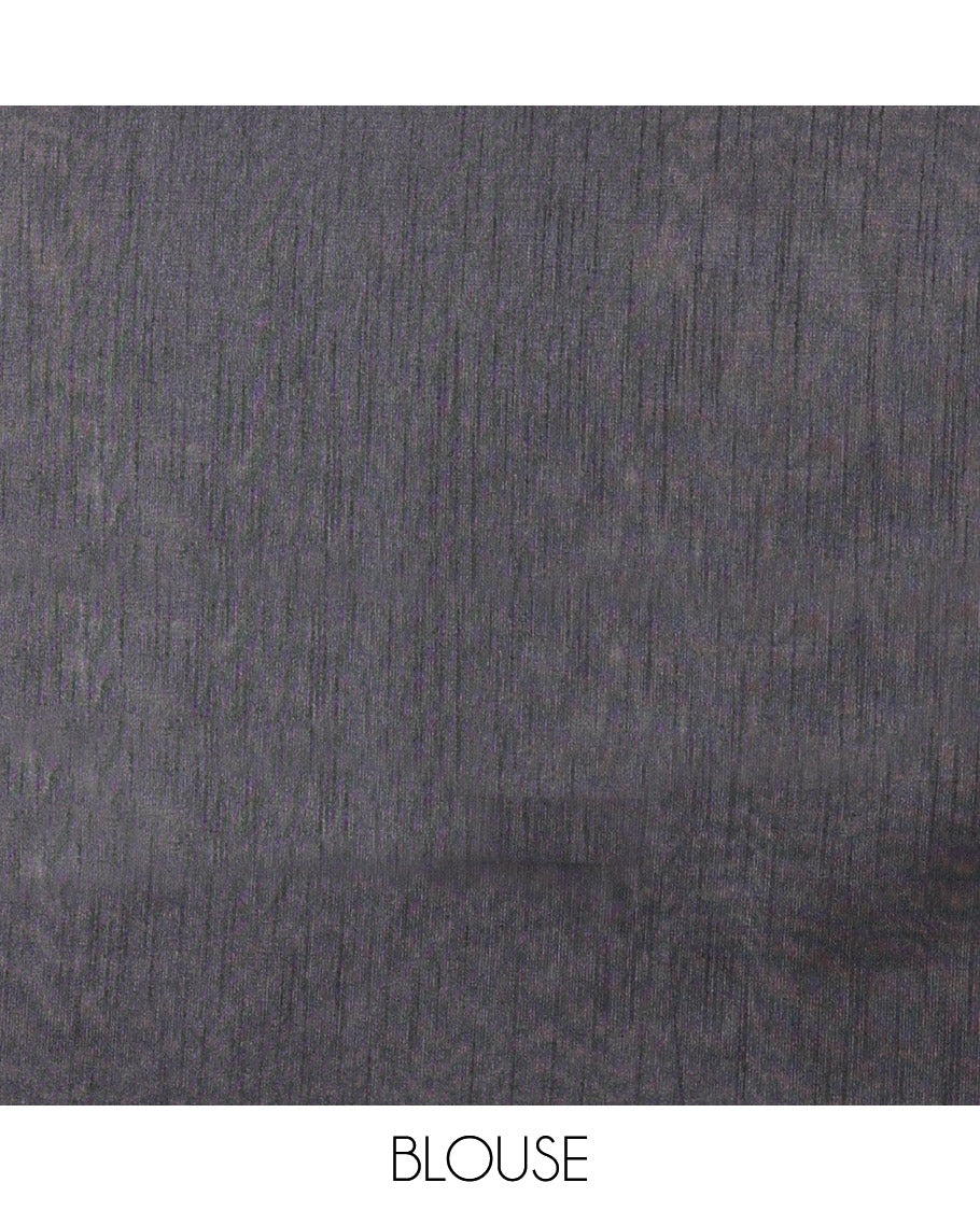 Borderless Onion Pink and Black Semi-Raw Silk Saree Detailed with Gold-Zari Horizontal Stripes All Over Its Body, Complemented by a Contrast Pallu of Stripes, and Paired with a Contrast Blouse