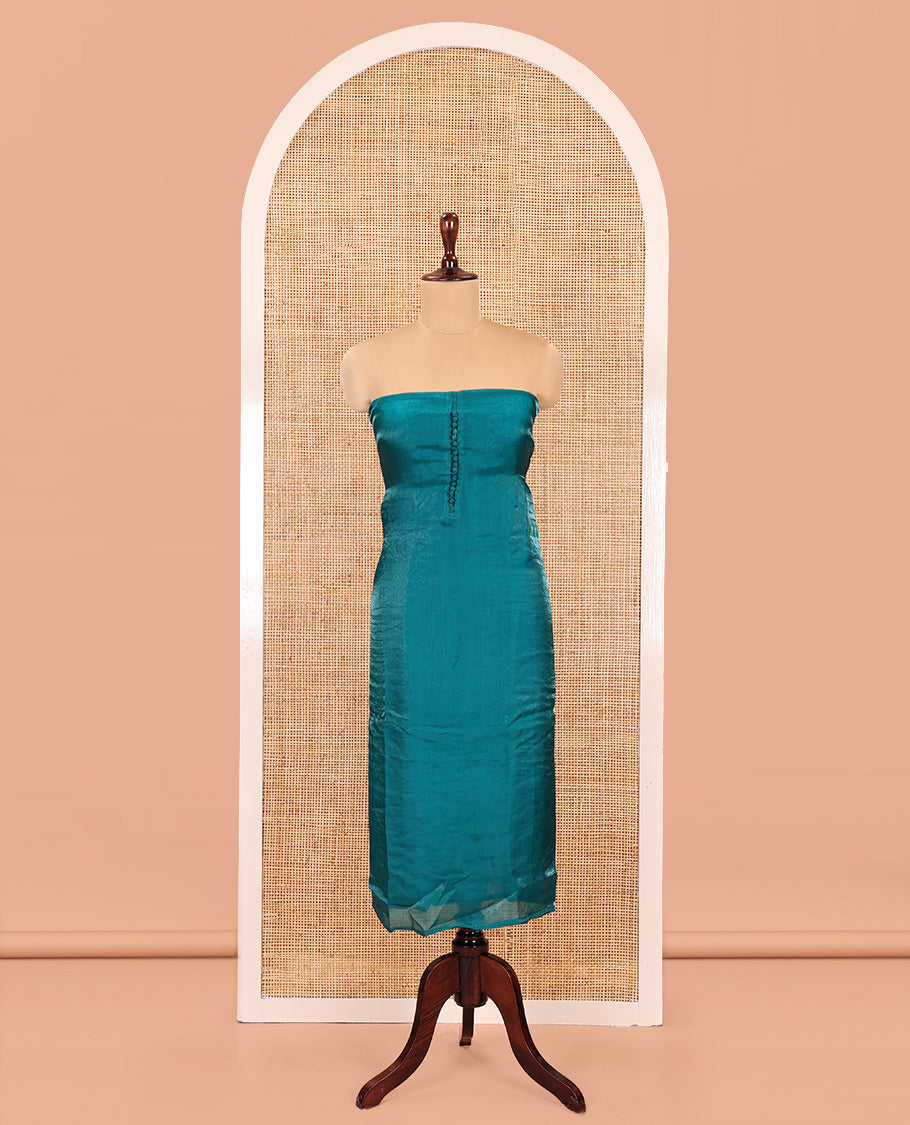 Rama Green Fendi Organza Material Chudidar Fetaures Pom-Pom-Neckline Top, Plain Bottom, and Scallop Embroidered Dupatta