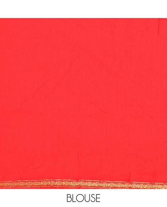 Orange Maheshwari Cotton Saree, Delicately Designed with Flower Buttas All Over Its Body, Subtly Woven Piping Border, Captivating Contrast Pallu Steeped with Buttas, and Paired with a Contrast Blouse