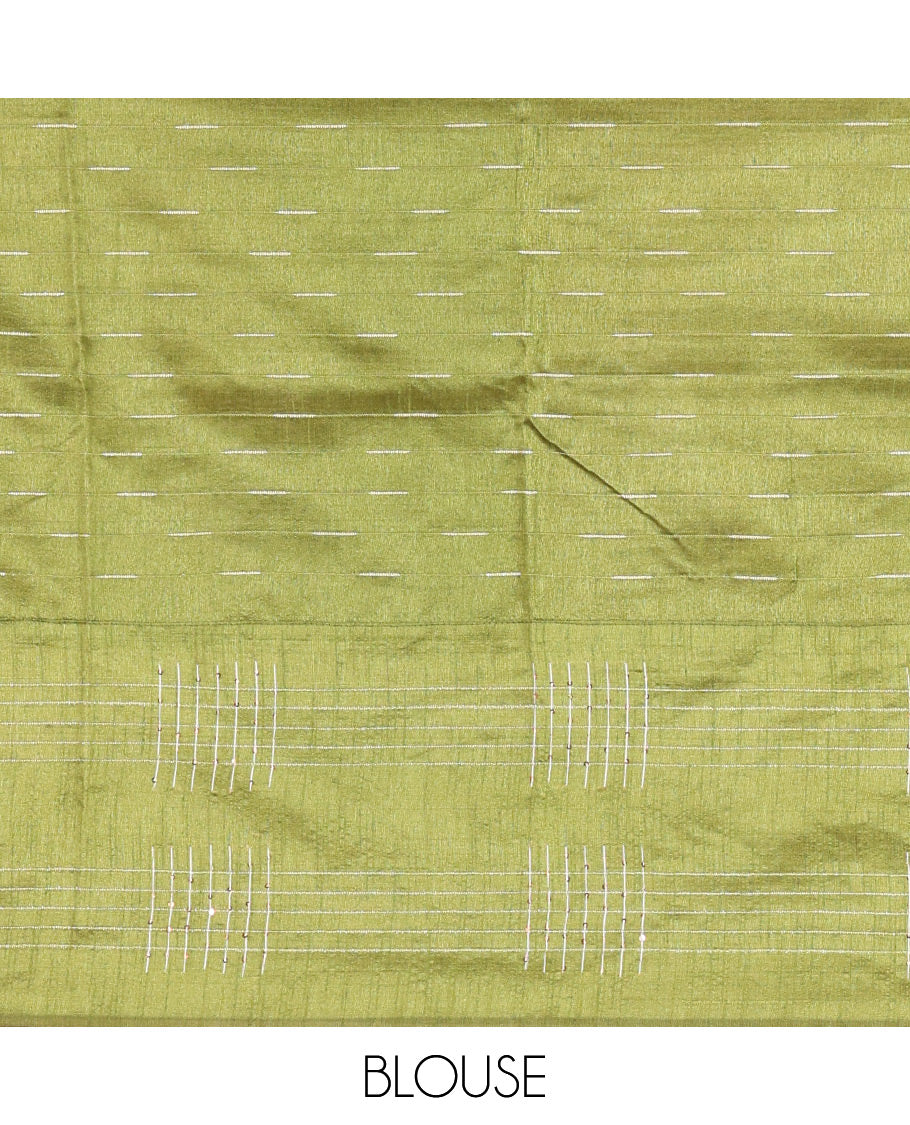 Black Semi-Raw Silk Saree Features Maze-Like Checks, a Contrast Checked Border, Striped Pallu, and a Contrast Blouse