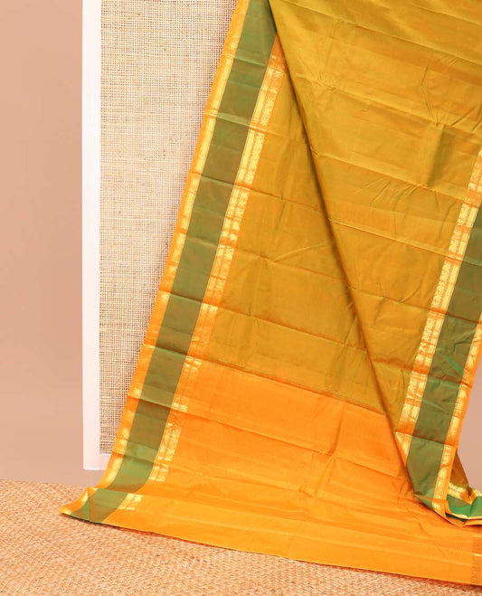 Mustasd striped kancheepuram silk saree with contrast intricate zari design border & striped pallu