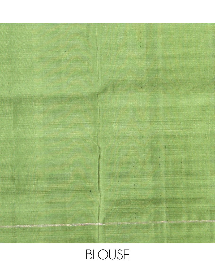 Green Mayuri Soft Silk Saree, Subtly Decked Up Zari Stripes All Over Its Body, Highlighted by Self-Border, Pallu Steeped with Elephant Motifs, and Paired with a Matching Blouse