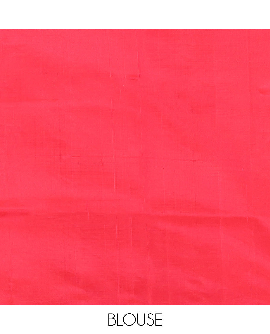 Red Mayuri Lite Silk Mix Saree, Finely Crafted with Muthu Stripes All Over Its Body, Highlighted by a Zari Butta Enclosed Checked Border, Pallu of Intricate Designs, and Paired with a Matching Blouse