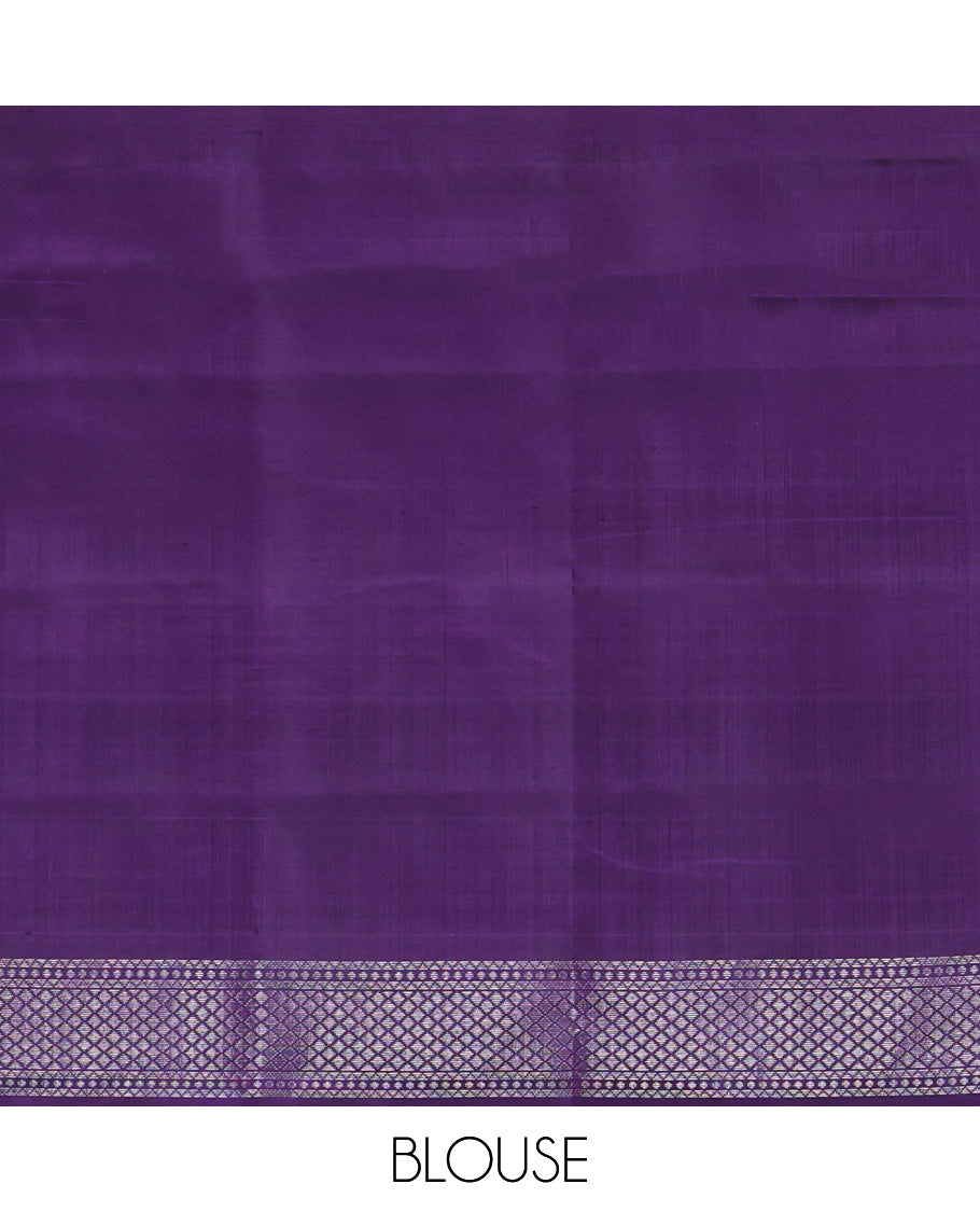 Violet Mayuri Soft Silk Saree, Accentuated with Zari Buttas All Over Its Body, Complemented by Ara Maadam Border, Pallu of Same Ara Maadam Designs, and Paired with a Matching Blouse