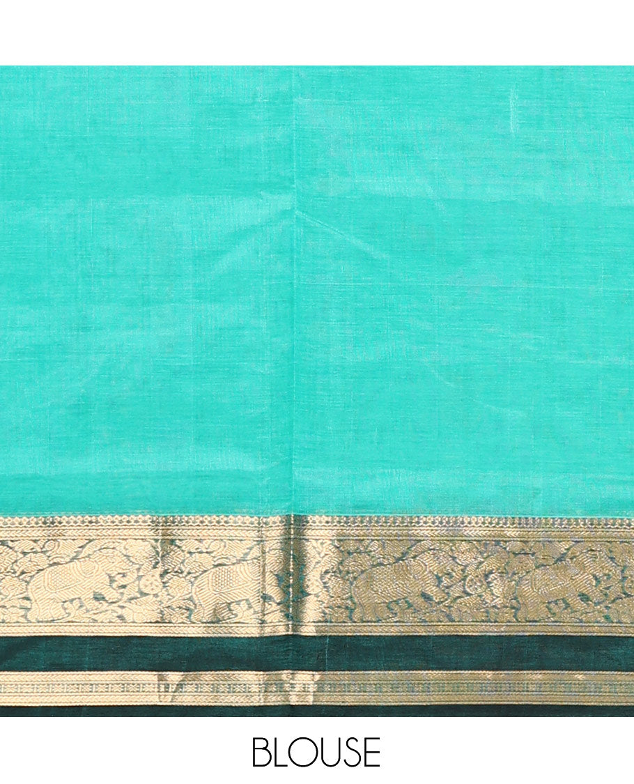 Blue Plus-Shaped Buttas Kuppadam Silk Saree, a Contrast Traditional Double-Pet Border, a Matching Blouse