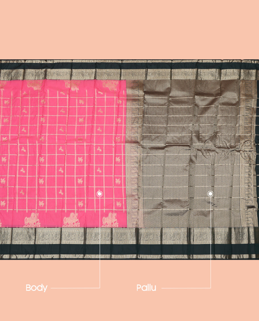 Pink Checks Budget Silk Saree