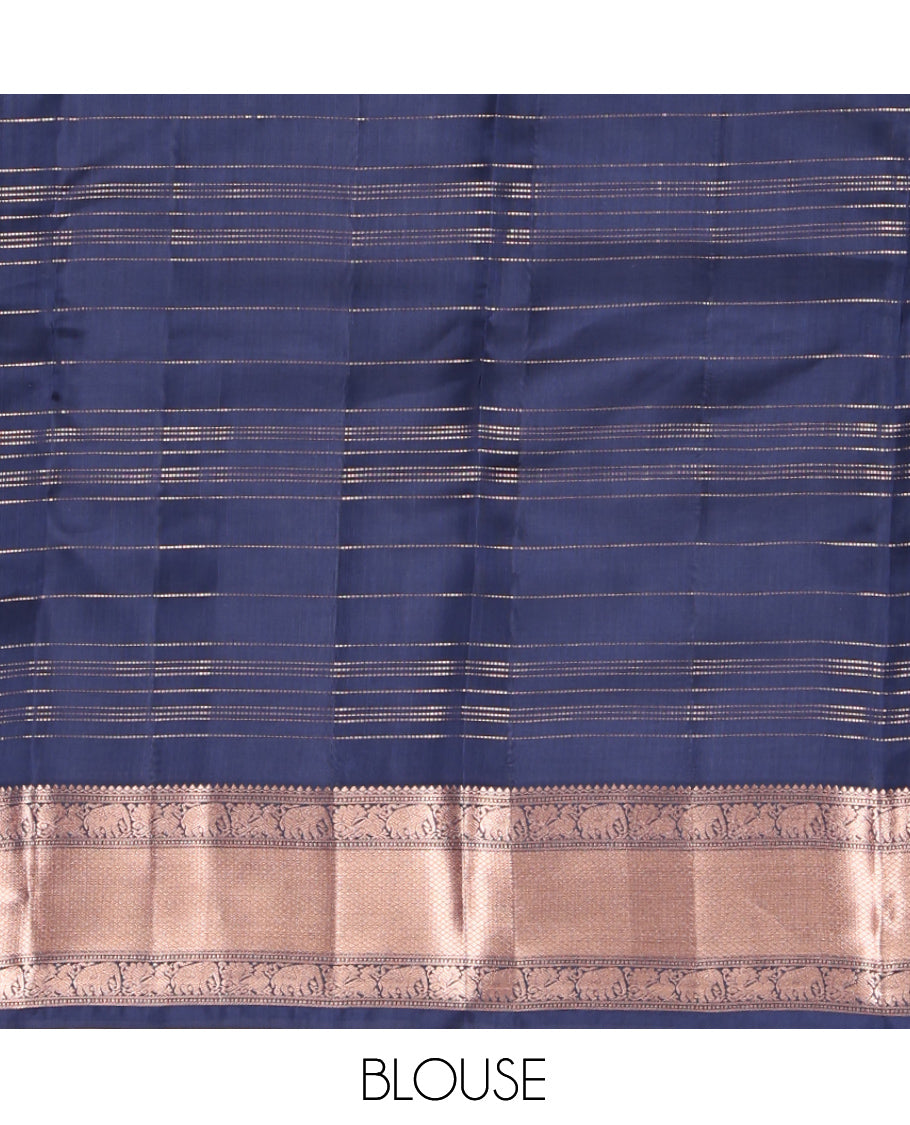 Blue Zari Checked Vasundhara Lite Silk Mix Saree, a Zari Mayil-Yaanai Border, Matching Blouse
