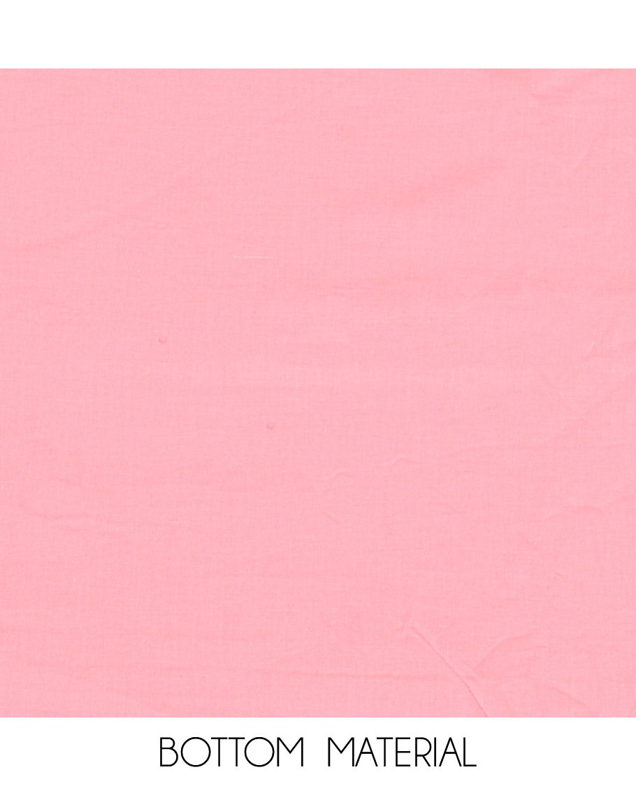 Pink Cotton Material Churidar Set, Beautified with Checked and Floral Embroidery Top, Plain Bottom, and Floral Printed Dupatta