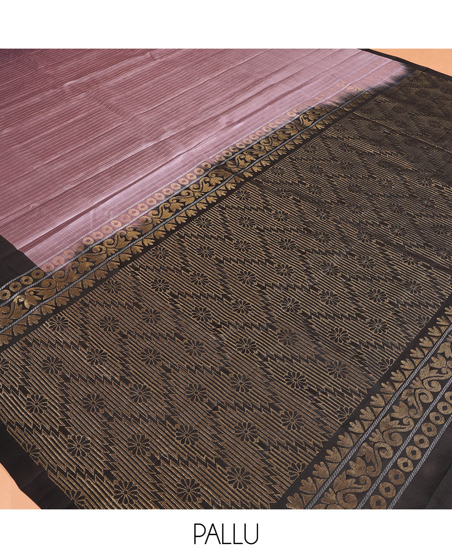 Light Lavender Mayuri Lite Silk Mix Saree, Subtly Sparkled with Muthu Stripes, Complemented by Contrast Border of Kuthirai Design, an Intricate Pallu, and a Contrast Blouse