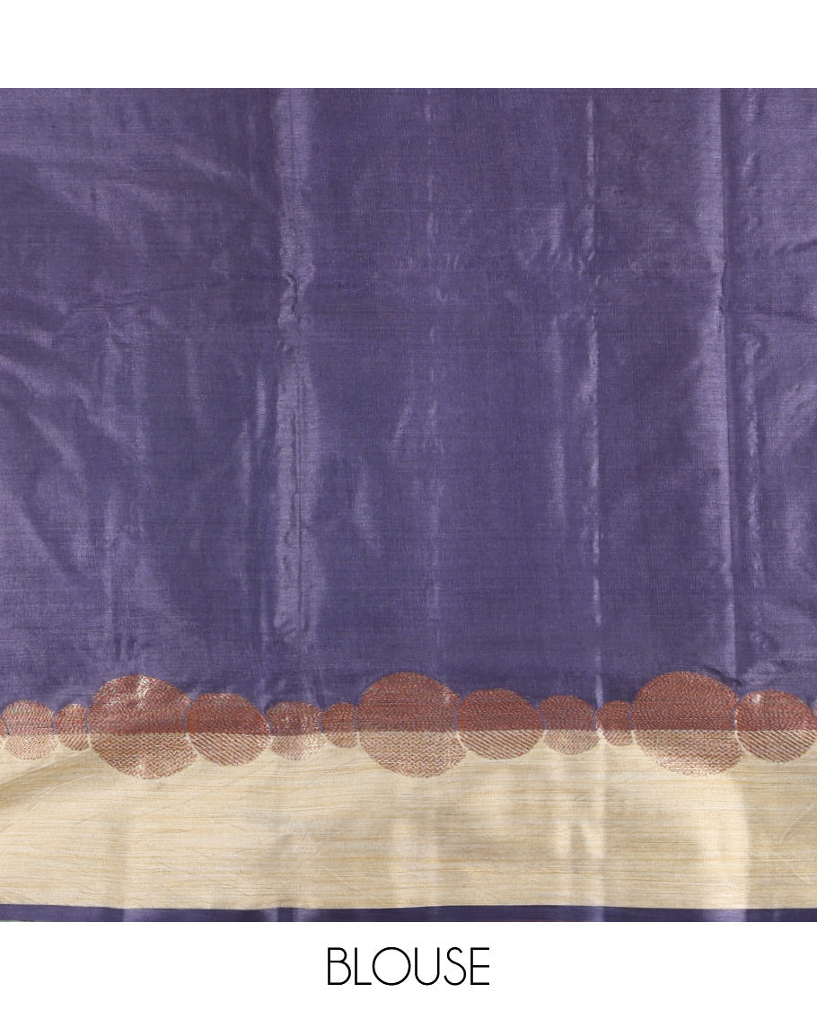 Navy Blue Tusser Silk Saree, Accentuated with Zari Buttas, a Contrast Zari Border, Grandly Decked Up Pallu, and a Matching Blouse