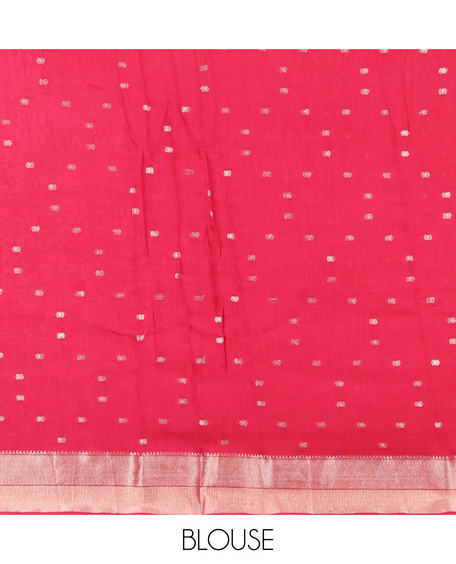 Blue Assam Silk Saree, Graced with Zari Buttas, Complemented by Contrast Zari Border,  Zari Woven Pallu, and Contrast Blouse