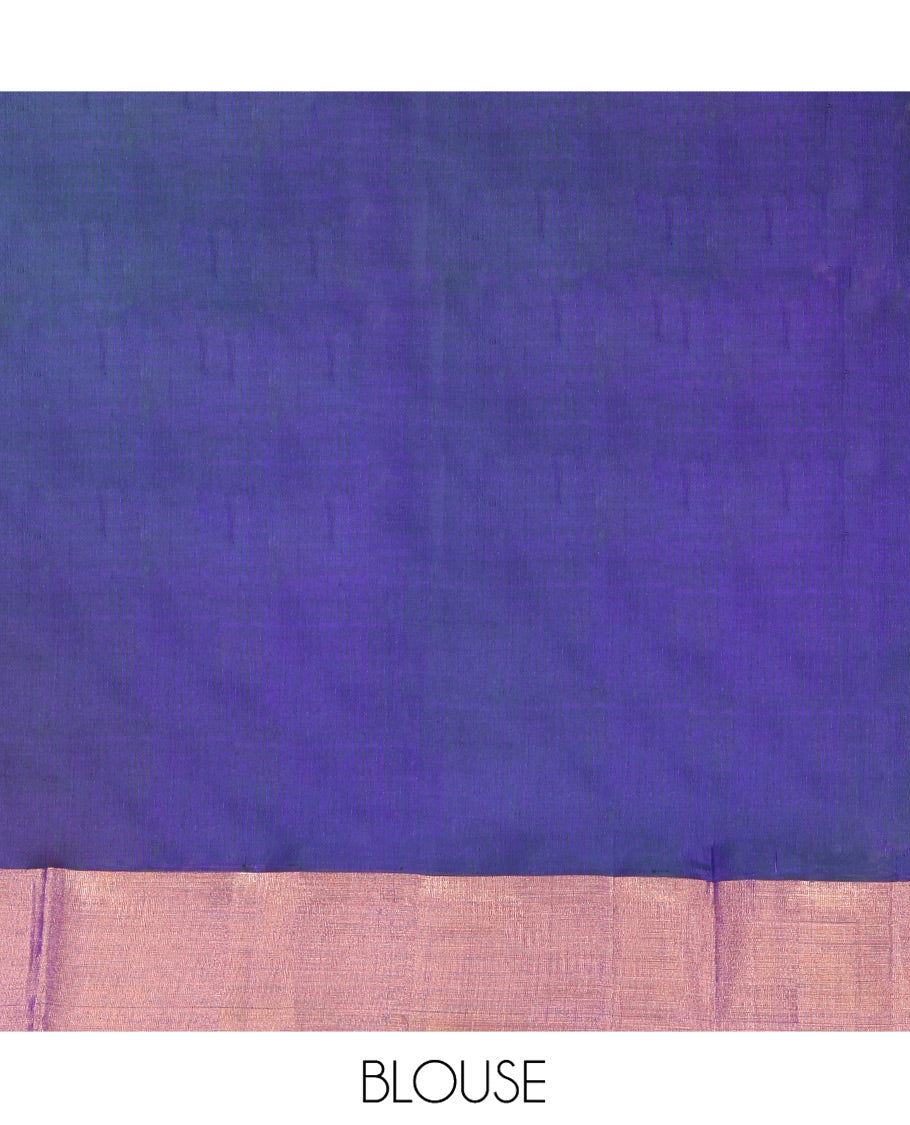 Purple-Mustard Dual-Tone Uppada Silk Saree, Accentuated with Zari Buttas on Its Body, Complemented by a Contrast Plain Border, Pallu Steeped with Zari Buttas, and Paired with a Contrast Blouse
