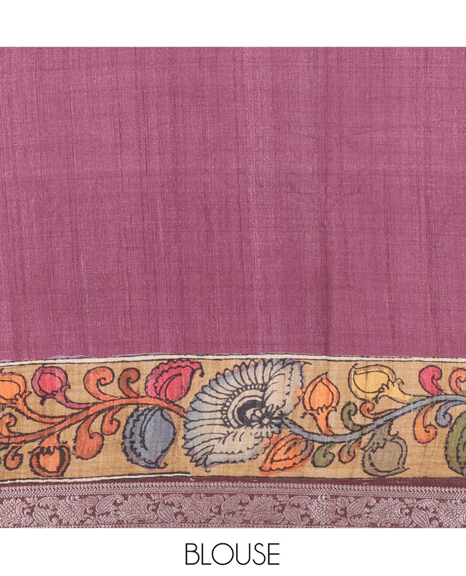 Lavender Kalamkari Printed Fancy Tussar Saree