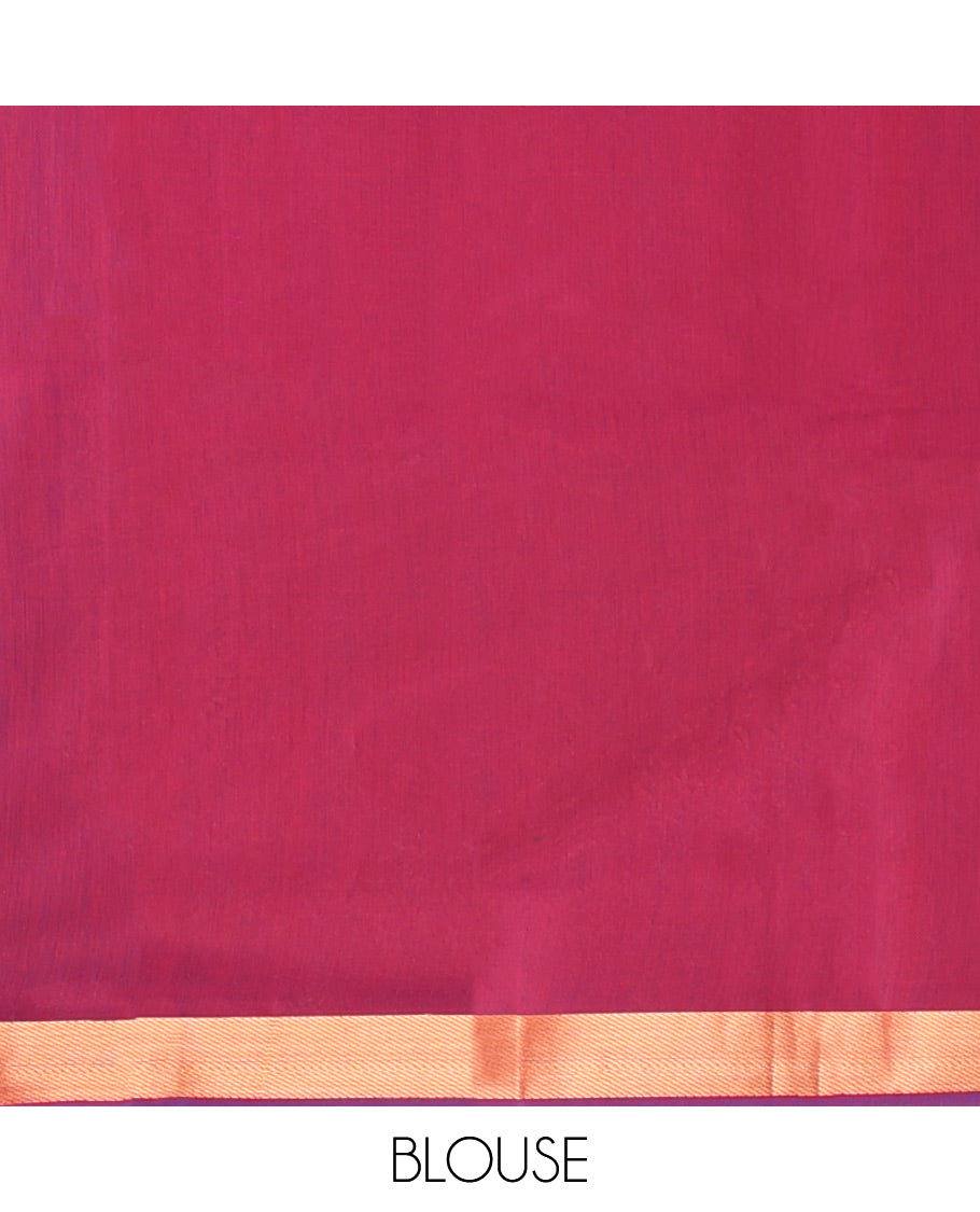 Red Semi-Silk Cotton Saree, Finely Woven with Paisley Zari Buttas All Over Its Body, Complemented by a Contrast Border, Intricately Designed Pallu, and Paired with a Matching Blouse