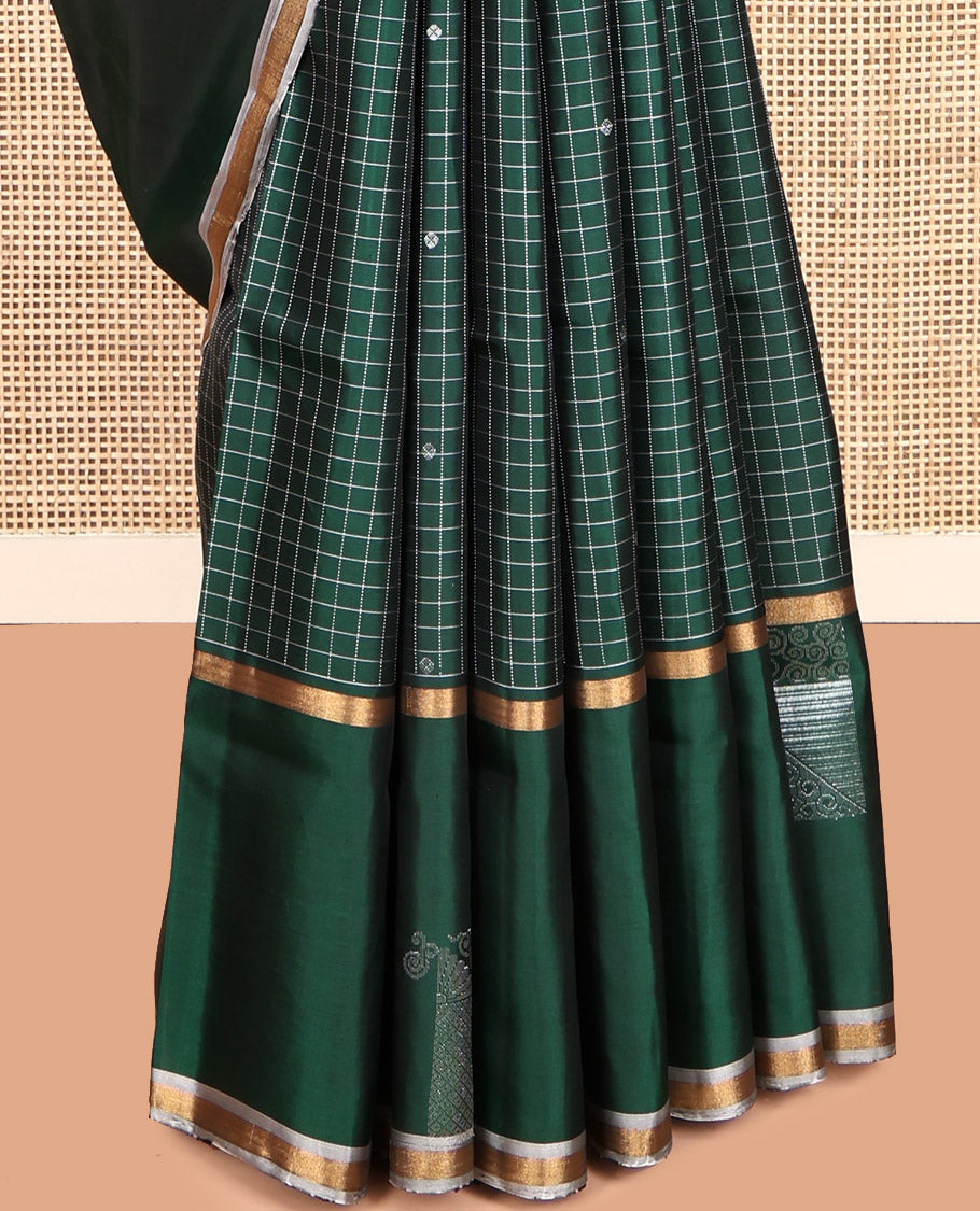 Green Mayuri Lite Silk Mix Saree, Finely Crafted with Buttas and Checks, a Self-Border, Pallu of Intricate Designs, and a Matching Blouse