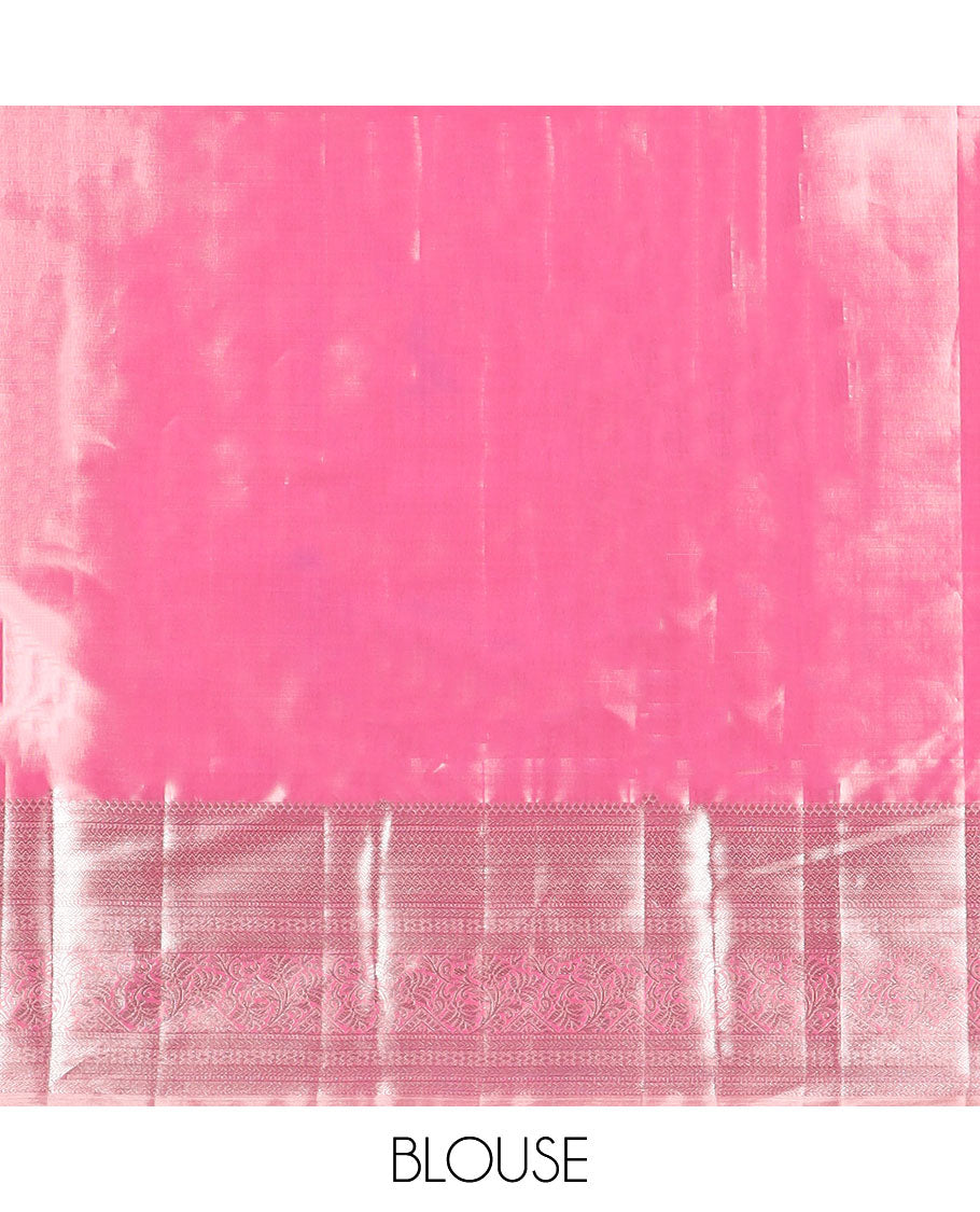 Light pink design kancheepuram tissue silk saree with self border of intricate zari design & geometric design pallu
