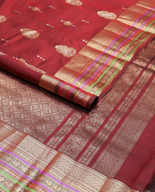 Maroon floral design vasundhara elite silk saree with contrast intricate zari design border  & floral design design pallu