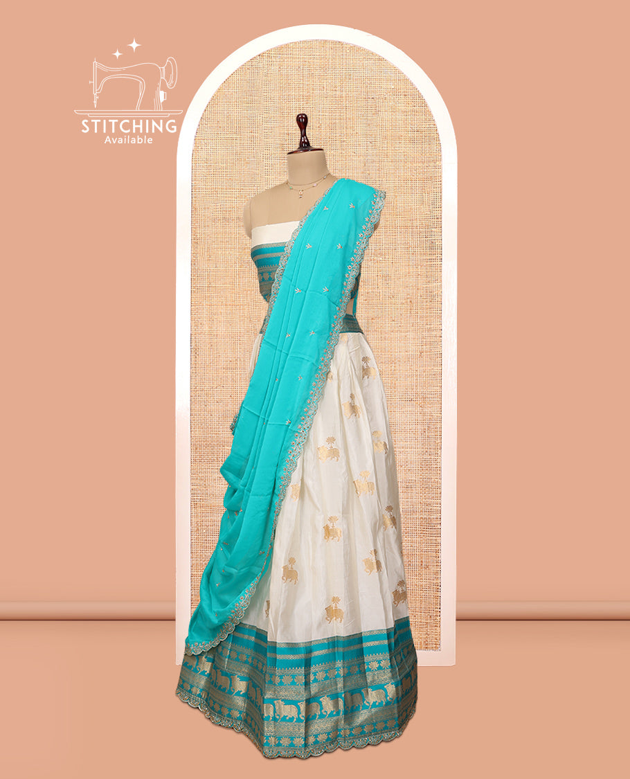 White-Blue Banaras Half-Saree