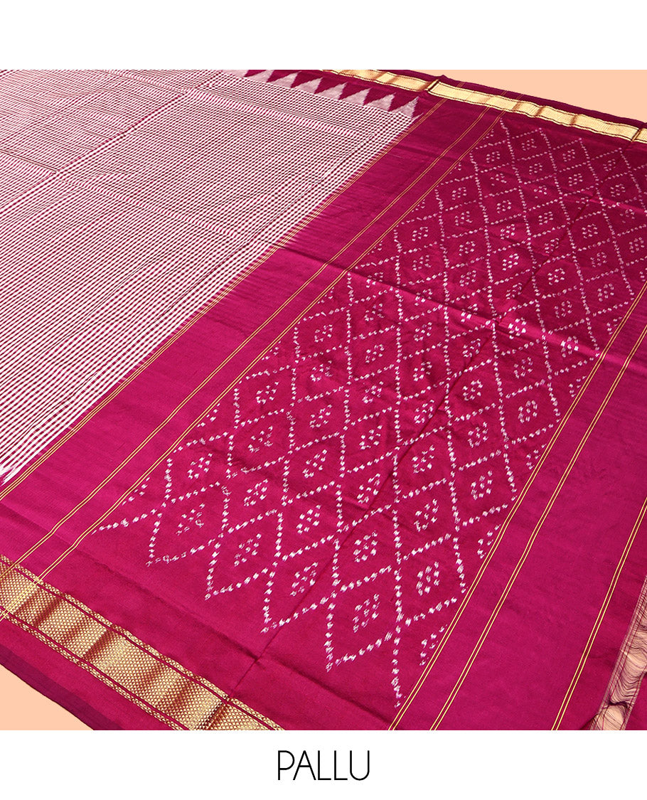 Pink Micro-Checked Pochampally Ikat Saree, a Contrast Temple Zari Border, Ikat-Style Jaal Pallu, and a Contrast Blouse