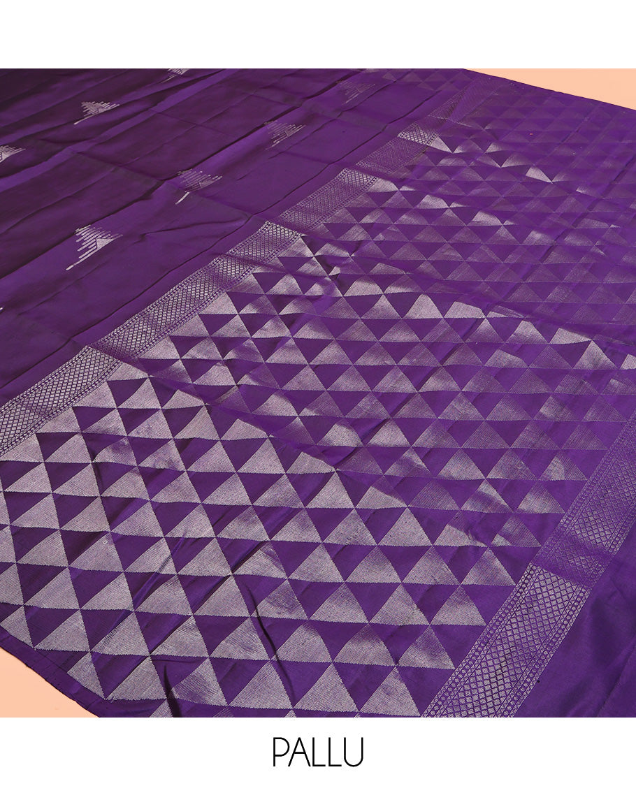 Violet Mayuri Soft Silk Saree, Accentuated with Zari Buttas All Over Its Body, Complemented by Ara Maadam Border, Pallu of Same Ara Maadam Designs, and Paired with a Matching Blouse