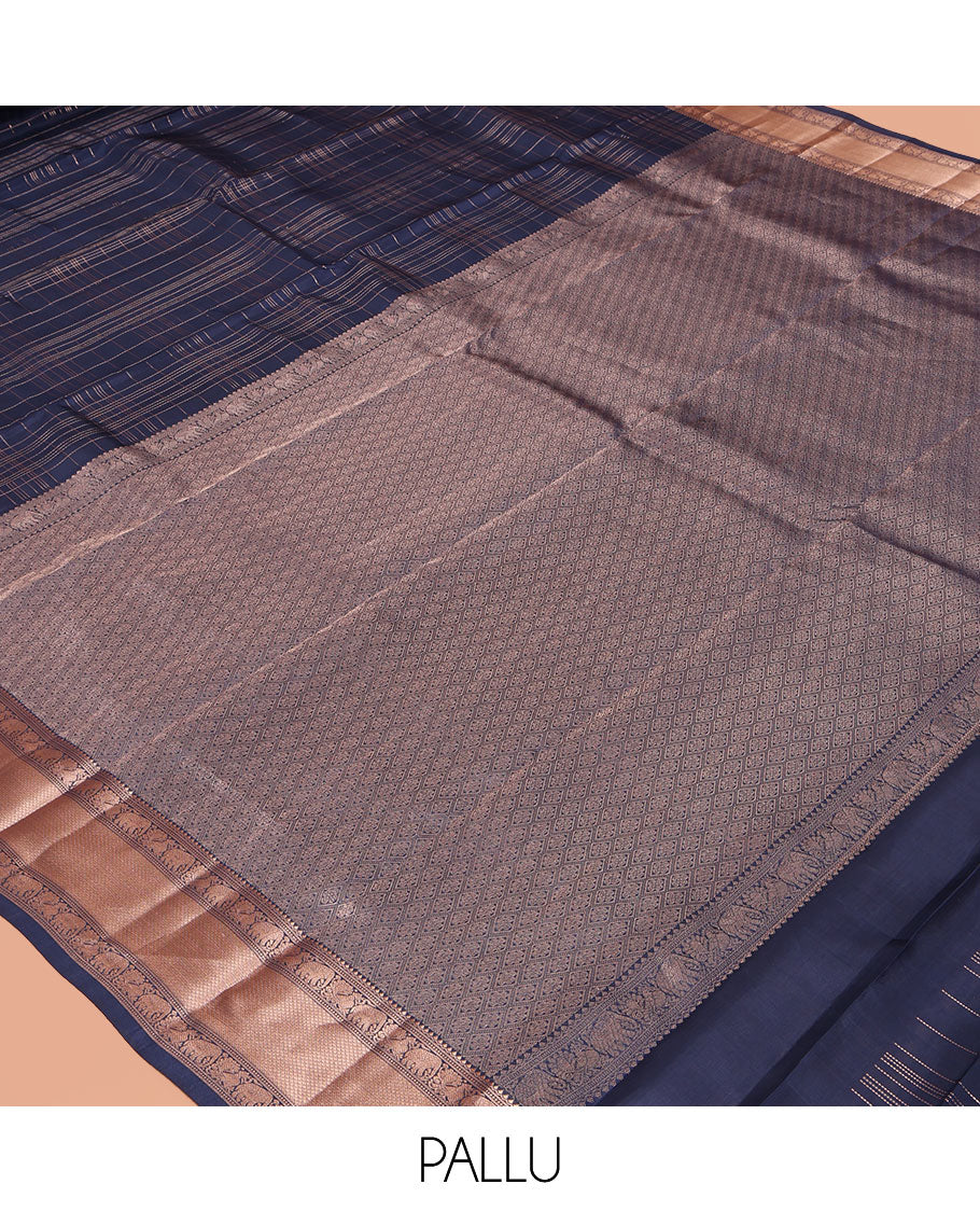 Blue Zari Checked Vasundhara Lite Silk Mix Saree, a Zari Mayil-Yaanai Border, Matching Blouse