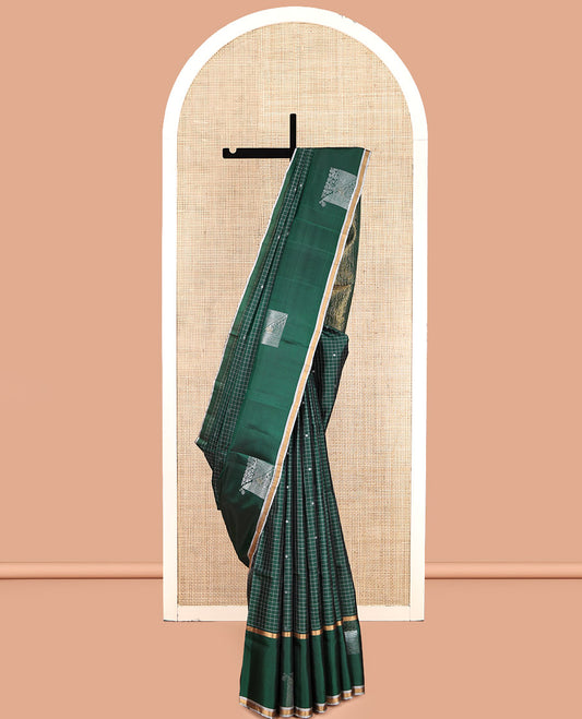 Green Mayuri Lite Silk Mix Saree, Finely Crafted with Buttas and Checks, a Self-Border, Pallu of Intricate Designs, and a Matching Blouse