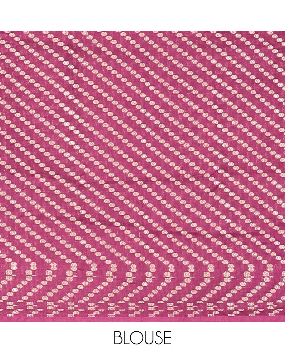 Borderless Magenta Chanderi Cotton Saree, Grand Intricately Designed Pallu, and a Matching Blouse