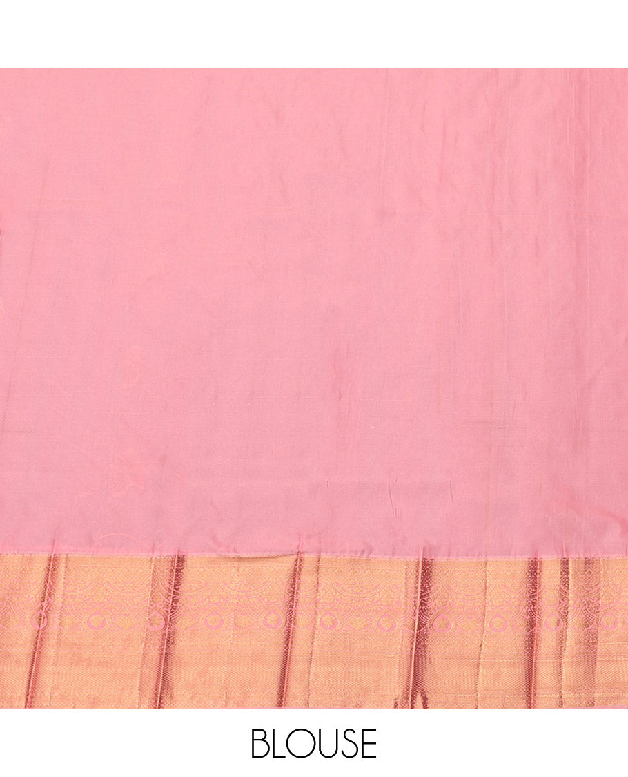 Green Budget Silk Saree, Embellished with Zari Buttas, Complemented by a Contrast Traditional Zari Border, Grand Pallu, and a Contrast Blouse